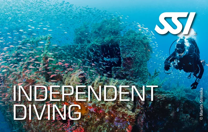 Experienced diver with solo diving equipment and safety sausage — Independent Diving specialty