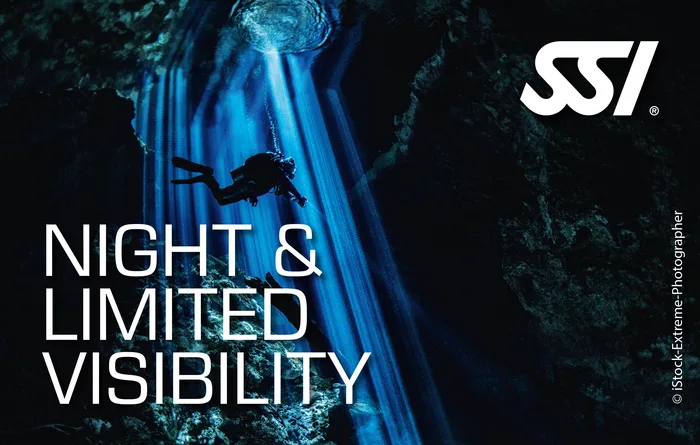 Diver illuminating coral with a torch during a night dive in Thailand — Night Diving Specialty
